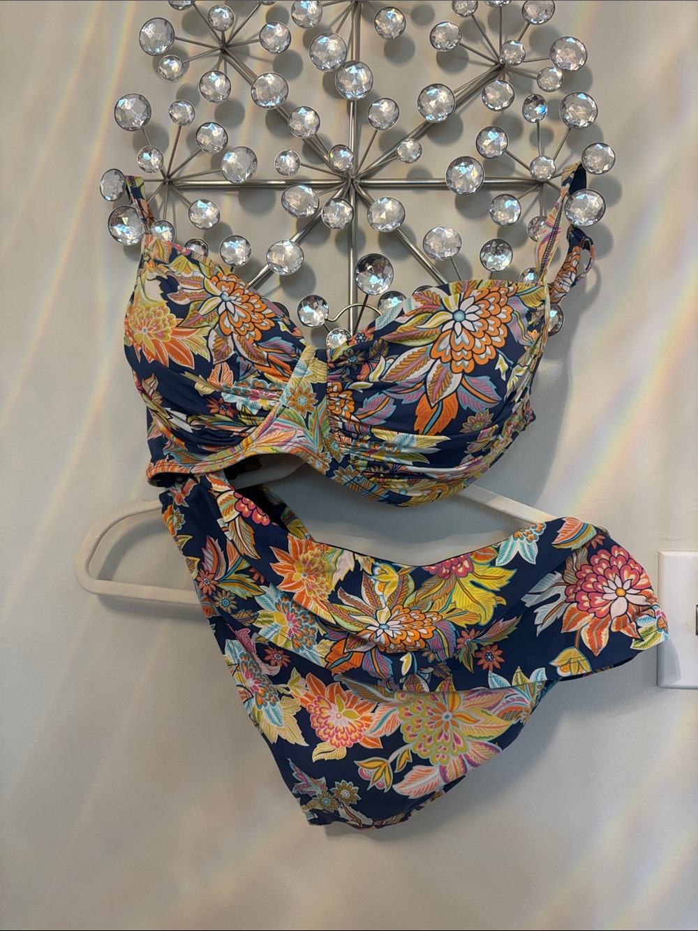 Bleu Rod Beattie Navy Floral Underwire Bikini – Orange, Yellow, Pink used .